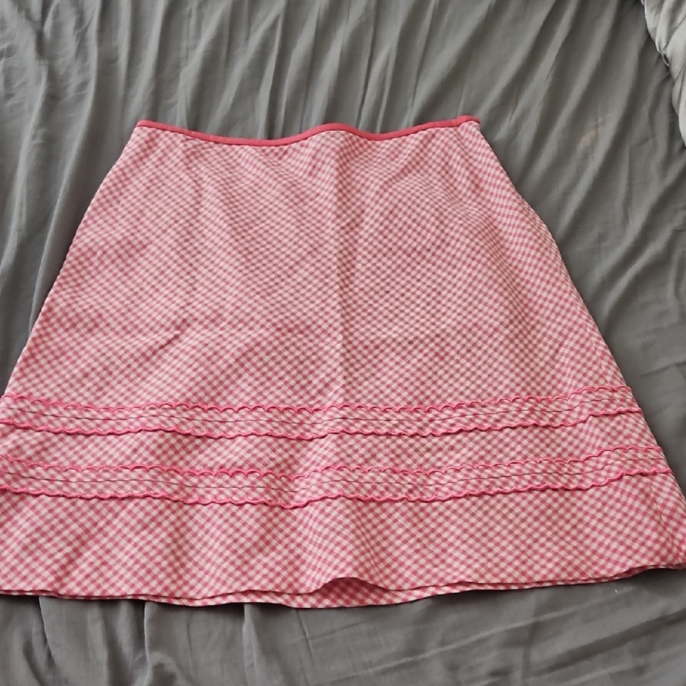 LOFT Pink Checkered‎ A-Line Skirt